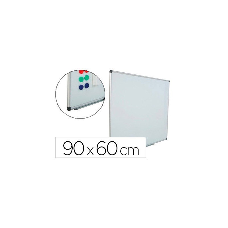 PIZARRA BLANCA ROCADA ACERO VITRIFICADO MAGNETICO MARCO ALUMINIO Y CANTONERAS PVC 90X60 CM INCLUYE BANDEJA PARA
