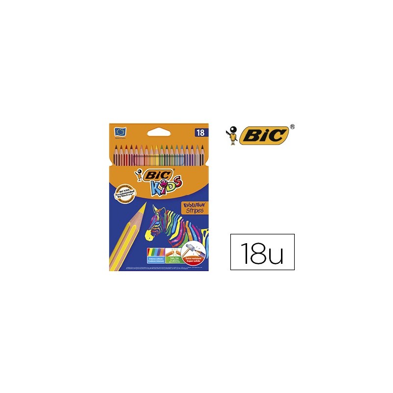 LAPICES DE COLORES BIC EVOLUTION STRIPES CAJA DE 18 COLORES SURTIDOS
