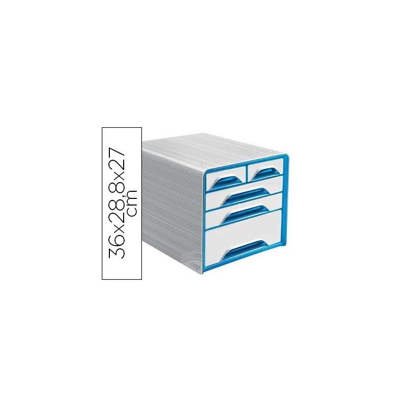 FICHERO CAJONES DE SOBREMESA CEP 5 CAJONES MIXTOS BLANCO/AZUL 360X288X270 MM
