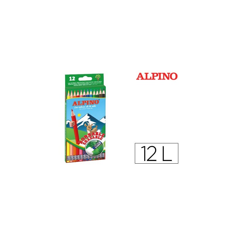 LAPICES DE COLORES ALPINO BORRABLE CON GOMA CAJA DE 12 COLORES SURTIDOS