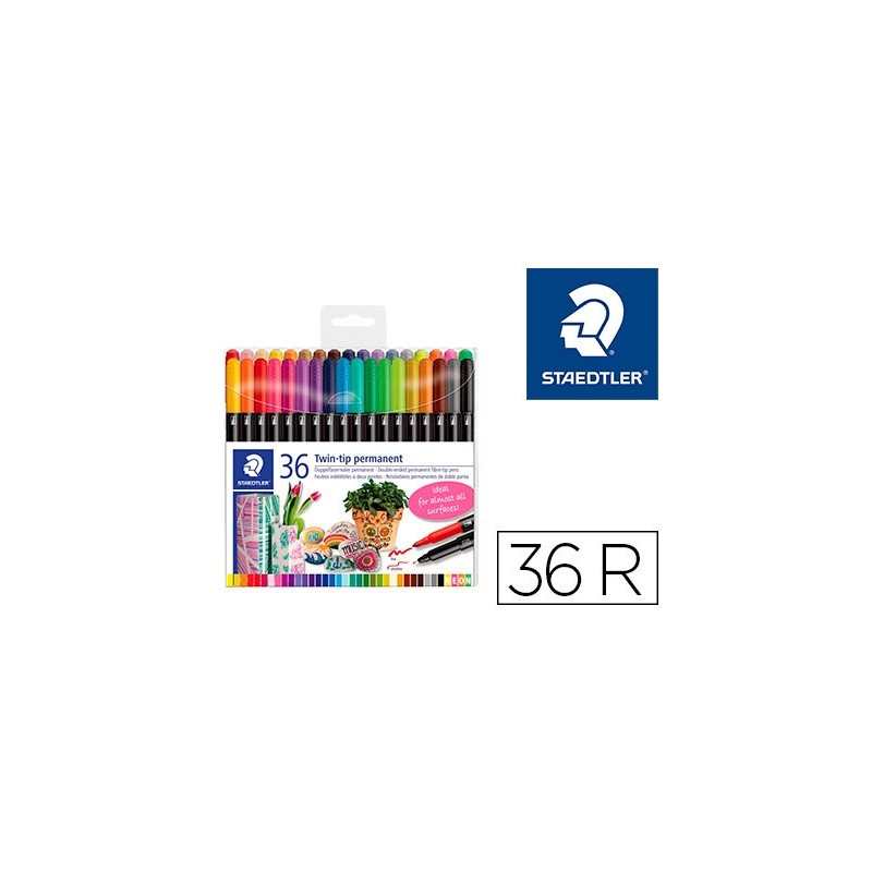ROTULADOR STAEDTLER PERMANENTE DOBLE PUNTA 3187 ESTUCHE DE 36 UNIDADES COLORES SURTIDOS