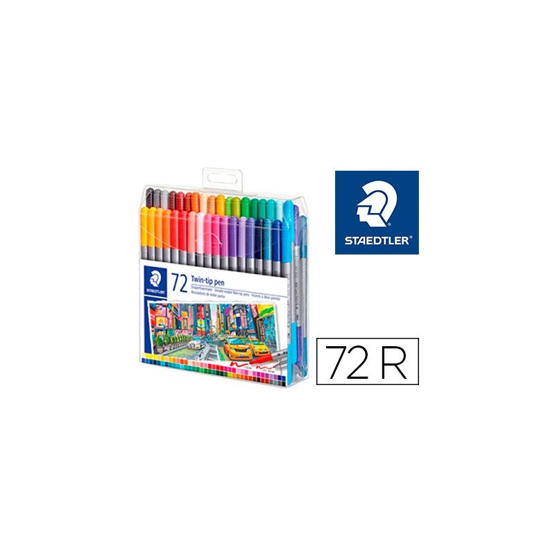 ROTULADOR STAEDTLER DOBLE PUNTA DE FIBRA 3200 ESTUCHE DE 72 UNIDADES COLORES SURTIDOS