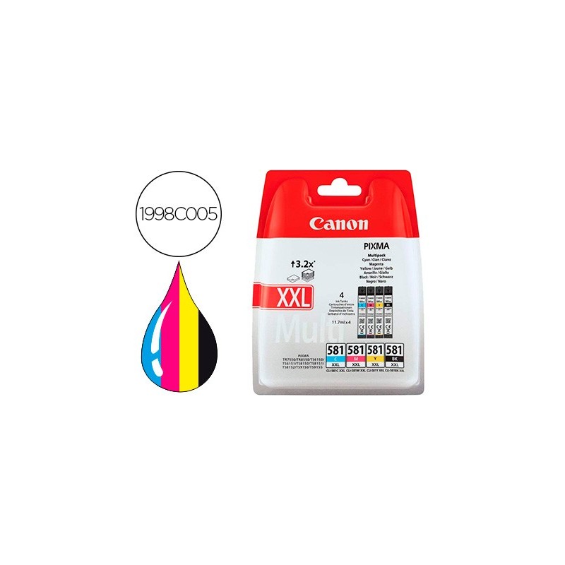 INK JET CANON PGI-580/CLI-581 XXL PIXMA PARA TS6150 / TS8150 /TR7550 / TR8550 MULTIPACK NEGRO AMARILLO CIAN