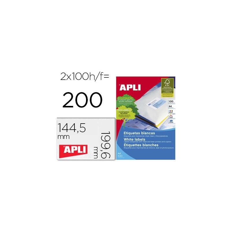 ETIQUETA ADHESIVA APLI 2423 TAMAO 199,6X144,5 MM FOTOCOPIADORA LASER INK-JET CAJA CON 100 HOJAS DIN A4