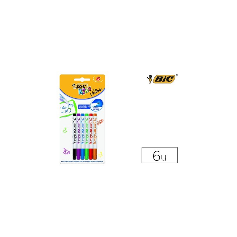 ROTULADOR BIC KIDS VELLEDA PARA PIZARRA BLISTER DE 6 COLORES SURTIDOS