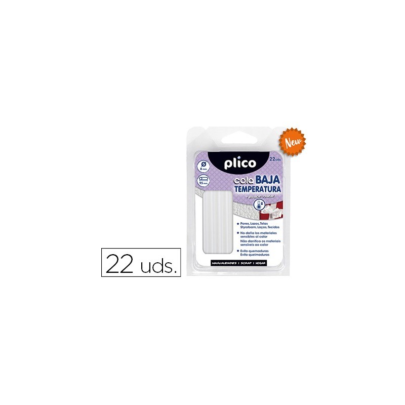 BARRA TERMOFUSIBLE PLICO COLA BAJA TEMPERATURA 8 MM DE DIAMETRO X 95 MM DE ALTO BLISTER DE 22 UNIDADES