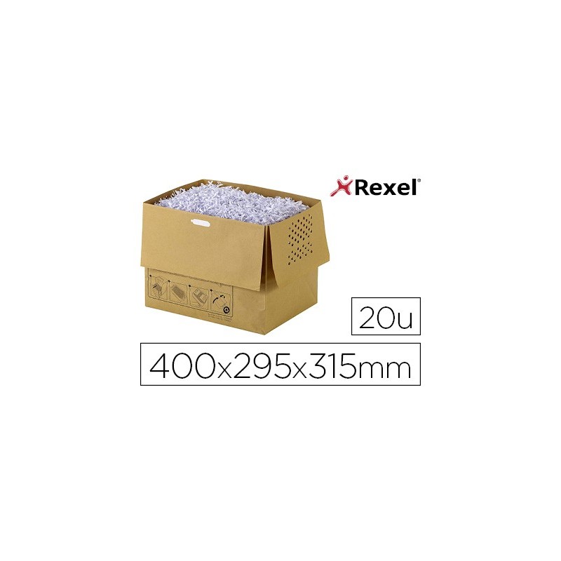 BOLSA DE RESIDUOS REXEL RECICLABLE PARA DESTRUCTORA AUTO+300X CAPACIDAD 40 L PACK DE 20 UNIDADES 400X295X315 MM