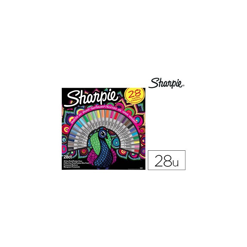 ROTULADOR SHARPIE PERMANENTE PUNTA FINA CAJA DE 28 UNIDADES COLORES SURTIDOS