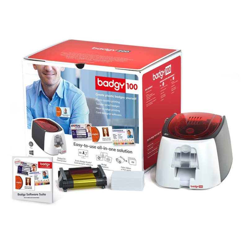 IMPRESORA DE TARJETA BADGY 100 INCLUYE CINTA 50 TARJETAS Y PROGRAMA EDICION BADGE STUDIO