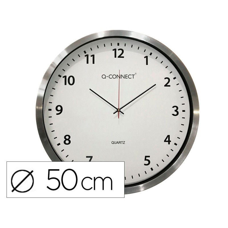 RELOJ Q-CONNECT DE PARED PLASTICO OFICINA REDONDO 50 CM MARCO CROMADO