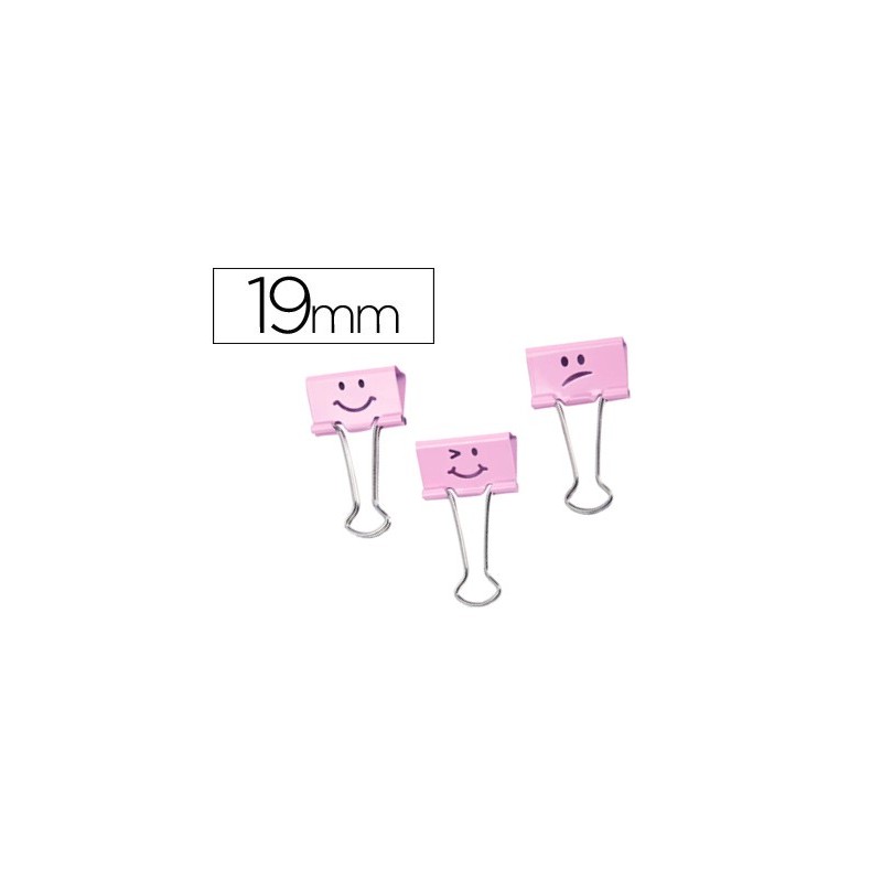 PINZA METALICA RAPESCO REVERSIBLE 19 MM EMOJIS ROSA CAJITA DE 20 UNIDADES