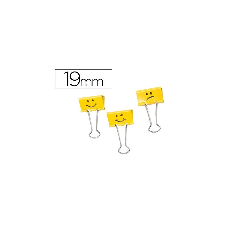 PINZA METALICA RAPESCO REVERSIBLE 19 MM EMOJIS AMARILLO CAJITA DE 20 UNIDADES