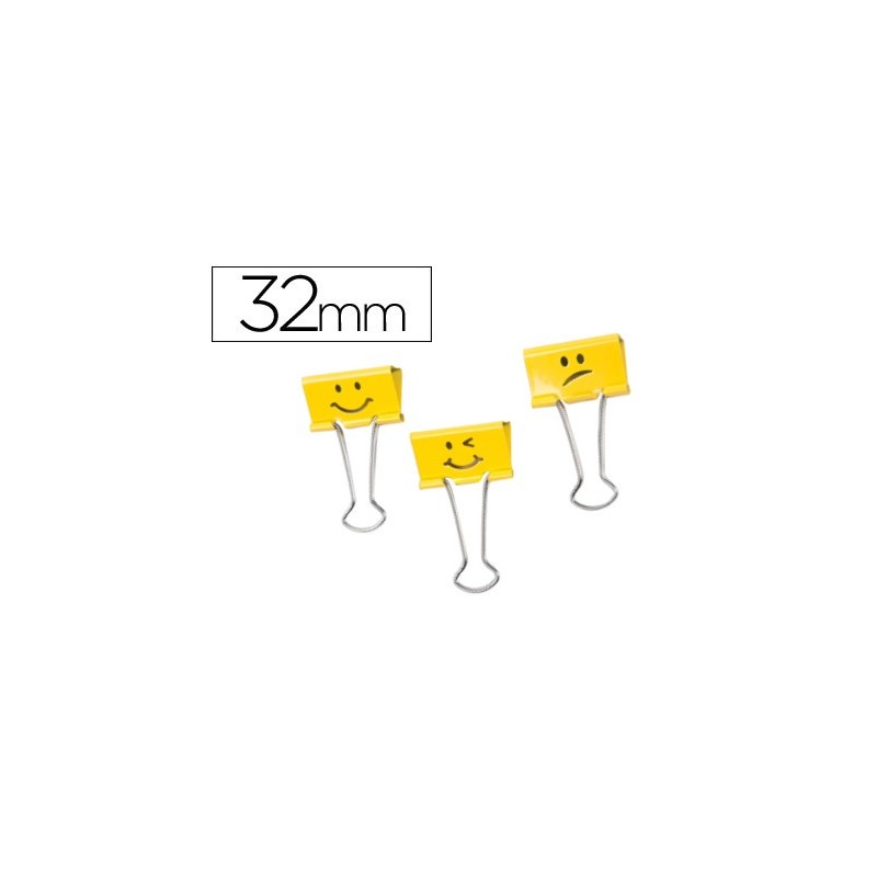 PINZA METALICA RAPESCO REVERSIBLE 32 MM EMOJIS AMARILLO CAJA DE 20 UNIDADES