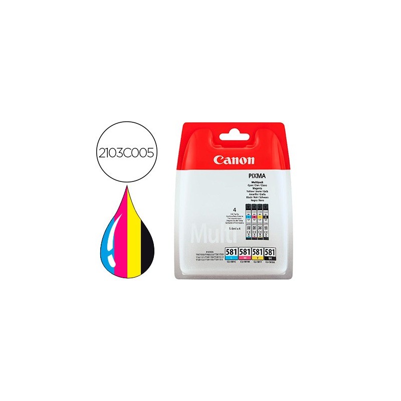 INK-JET CANON CLI 581 PIXMA TR8550 / TS6250 / TS8250 / TS9150 / TS9550 PACK 4 NEGRO AMARILLO CIAN MAGENTA 5,6 ML