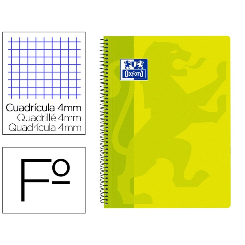 CUADERNO ESPIRAL OXFORD SCHOOL CLASSIC TAPA POLIPROPILENO FOLIO 80 HOJAS CUADRO 4 MM CON MARGEN LIMA