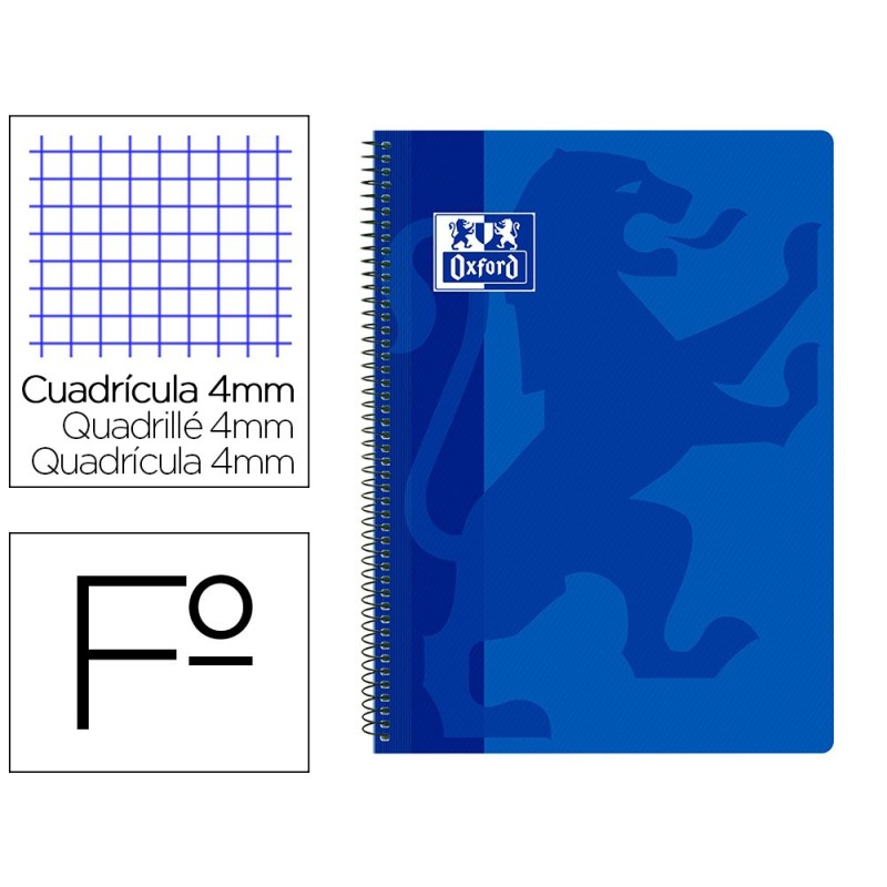 CUADERNO ESPIRAL OXFORD SCHOOL CLASSIC TAPA POLIPROPILENO FOLIO 80 HOJAS CUADRO 4 MM CON MARGEN AZUL