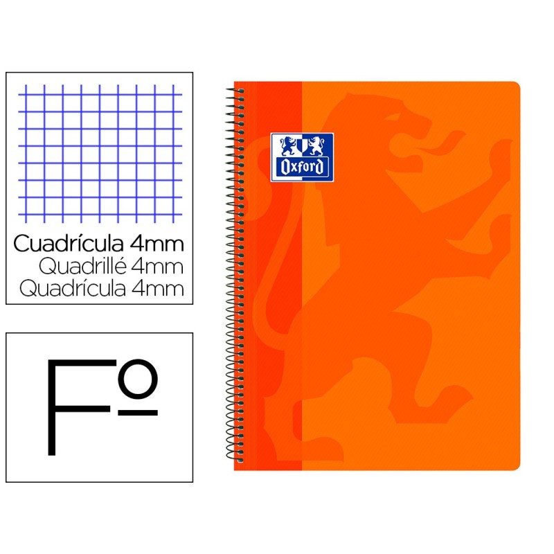 CUADERNO ESPIRAL OXFORD SCHOOL CLASSIC TAPA POLIPROPILENO FOLIO 80 HOJAS CUADRO 4 MM CON MARGEN
