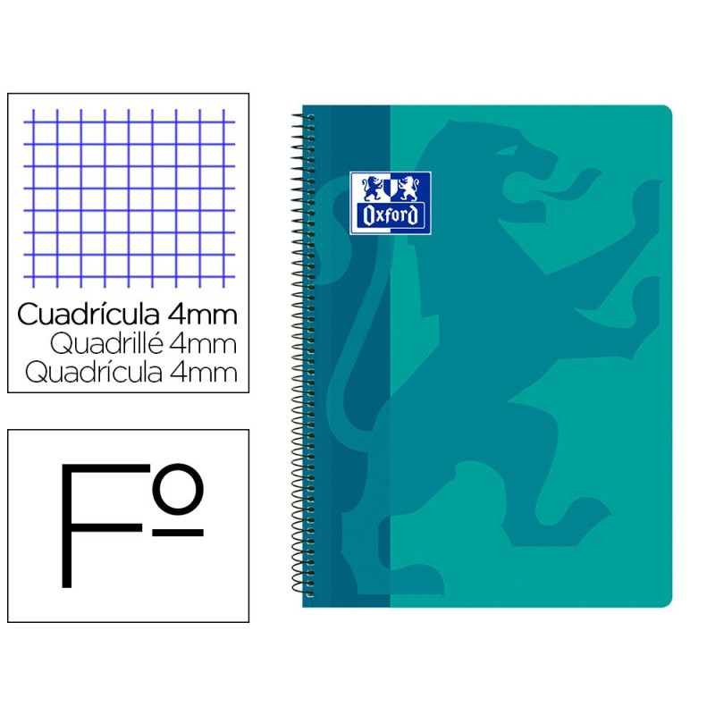 CUADERNO ESPIRAL OXFORD SCHOOL CLASSIC TAPA POLIPROPILENO FOLIO 80 HOJAS CUADRO 4 MM CON MARGEN AQUA