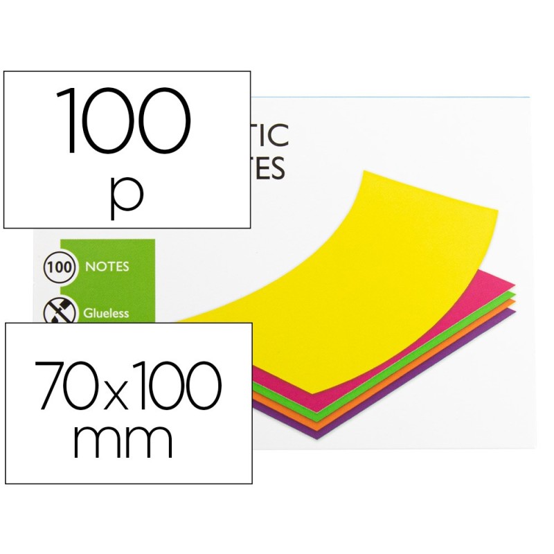 BLOC DE NOTAS ELECTROSTATICAS QUITA Y PON Q-CONNECT 70X100 MM 100 HOJAS 5 COLORES FLUORESCENTES
