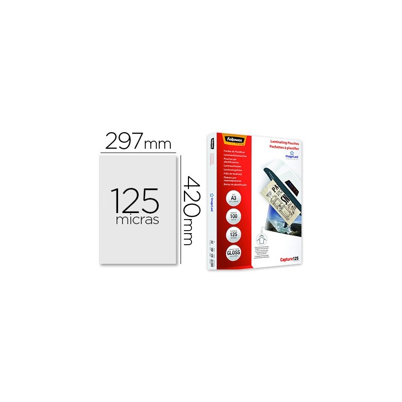 BOLSA DE PLASTIFICAR FELLOWES BRILLO DIN A3 125 MICRAS PACK DE 100 UNIDADES