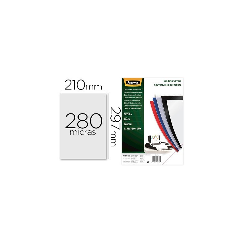 TAPA DE ENCUADERNACION FELLOWES DIN A4 POLIPROPILENO NEGRO 280 MICRAS PACK DE 100 UNIDADES