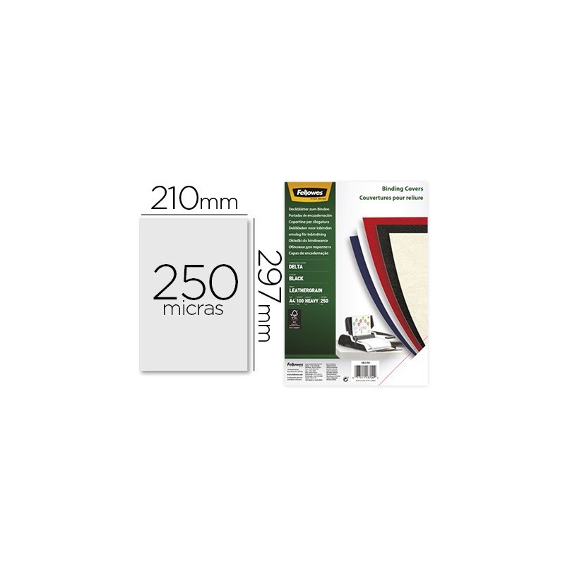 TAPA DE ENCUADERNACION FELLOWES DIN A4 CARTON SIMILPIEL CUERO NEGRO DELTA 250 GR PACK DE 100 UNIDADES