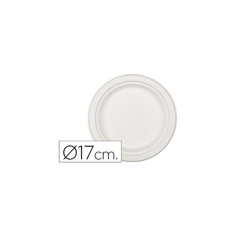 PLATO DE FIBRA NATURAL NUPIK BIODEGRADABLE BLANCO 17 CM DE DIAMETRO APTO MICROONDAS PAQUETE DE 50 UNIDADES