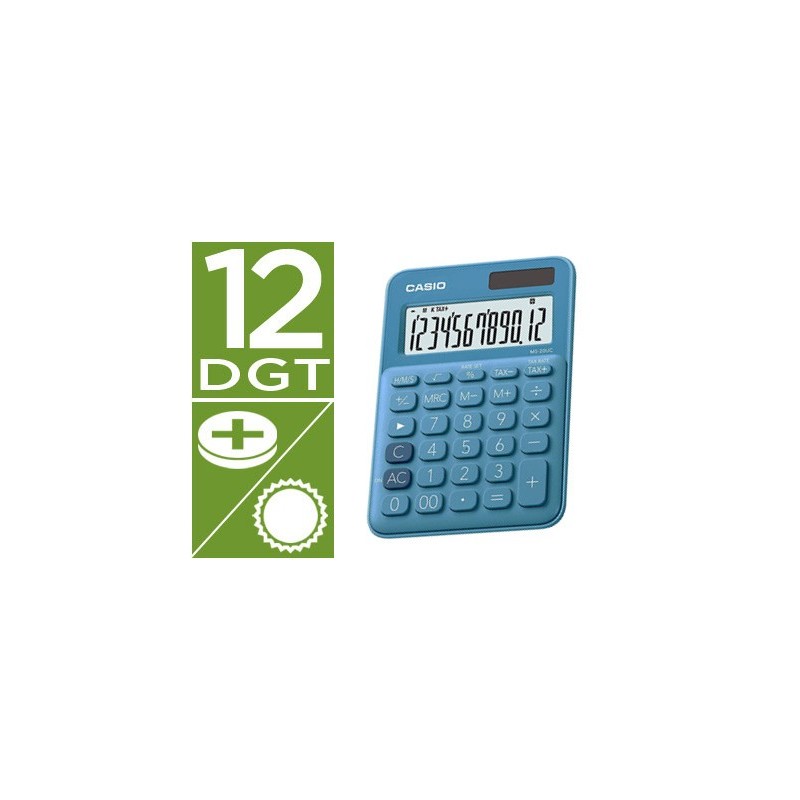 CALCULADORA CASIO MS-20UC-BU SOBREMESA 12 DIGITOS TAX +/- COLOR AZUL