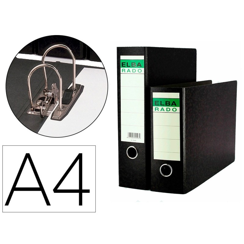 ARCHIVADOR DE PALANCA ELBA CARTON COMPACTO CON RADO DIN A4 LOMO DE 80 MM NEGRO