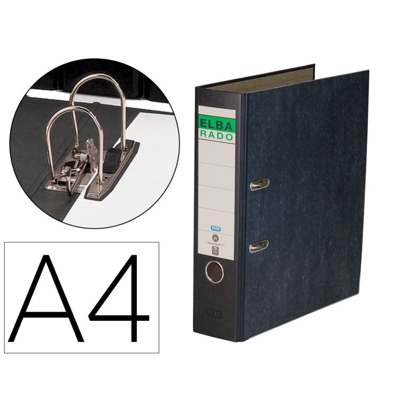 ARCHIVADOR DE PALANCA ELBA CARTON FORRADO JASPEADO CON RADO DIN A4 LOMO DE 80 MM NEGRO