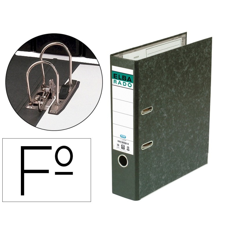 ARCHIVADOR DE PALANCA ELBA CARTON FORRADO JASPEADO CON RADO FOLIO LOMO DE 80 MM NEGRO