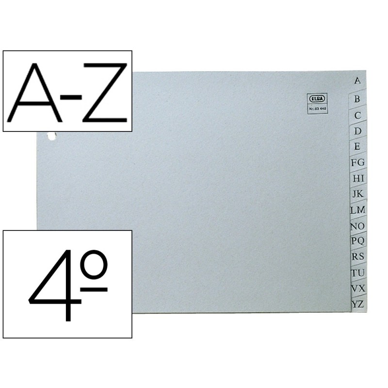 SEPARADOR ALFABETICO ELBA PLASTICO 120 MC CUARTO APAISADO 2 TALADROS A-Z GRIS