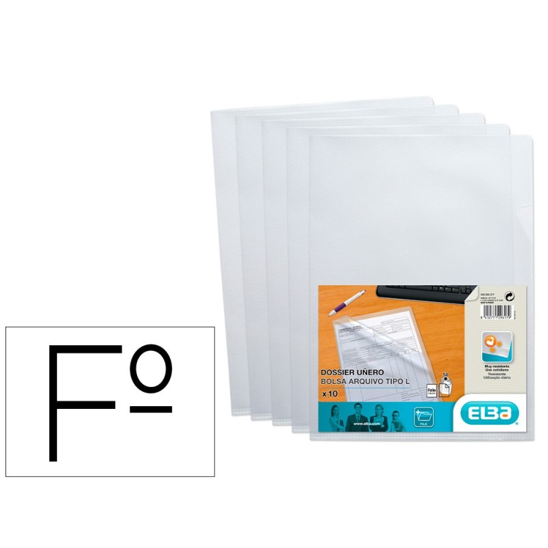CARPETA DOSSIER UERO ELBA STANDARD FOLIO PLASTICO 140 MC CRISTAL CAJA DE 100 UNIDADES