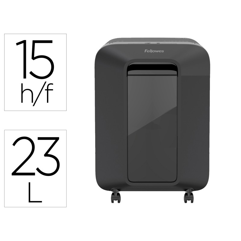 DESTRUCTORA DE DOCUMENTOS FELLOWES LX201 CAPACIDAD DE 12H SEGURIDAD P5 GRAPAS CLIPS Y TARJETAS 23 LITROS NEGRA