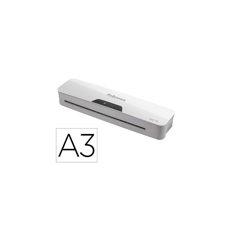 PLASTIFICADORA FELLOWES PIXEL A3 2 RODILLOS SISTEMA ANTIATASCO APAGADO AUTOMATICO HASTA 125 MC