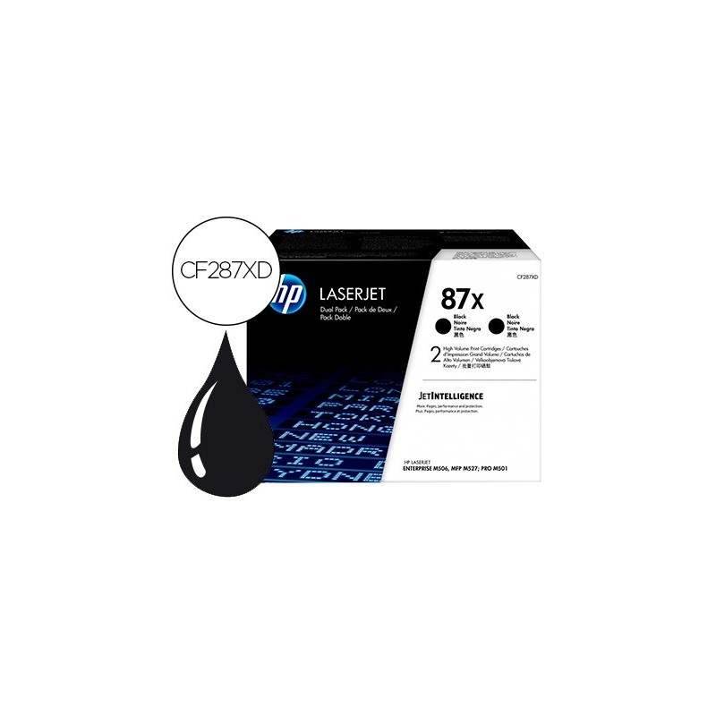 TONER HP LASERJET 87X ENTERPRISE M506 MFP M527 PRO M501 NEGRO PACK DE 2 UNIDADES 18000 PAGINAS