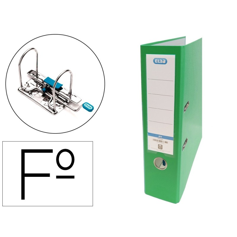 ARCHIVADOR DE PALANCA ELBA CARTON FORRADO PVC CON RADO TOP FOLIO LOMO 80 MM VERDE