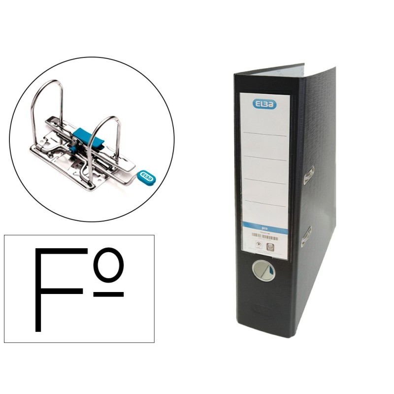 ARCHIVADOR DE PALANCA ELBA CARTON FORRADO PVC CON RADO TOP FOLIO LOMO 80 MM NEGRO