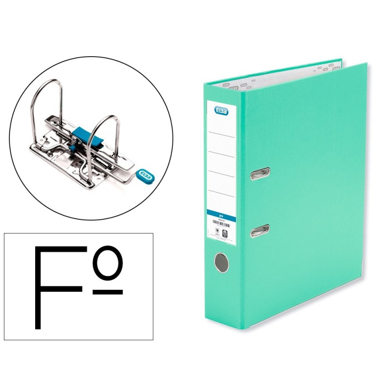 ARCHIVADOR DE PALANCA ELBA CARTON FORRADO PVC CON RADO TOP FOLIO LOMO 80 MM VERDE MENTA
