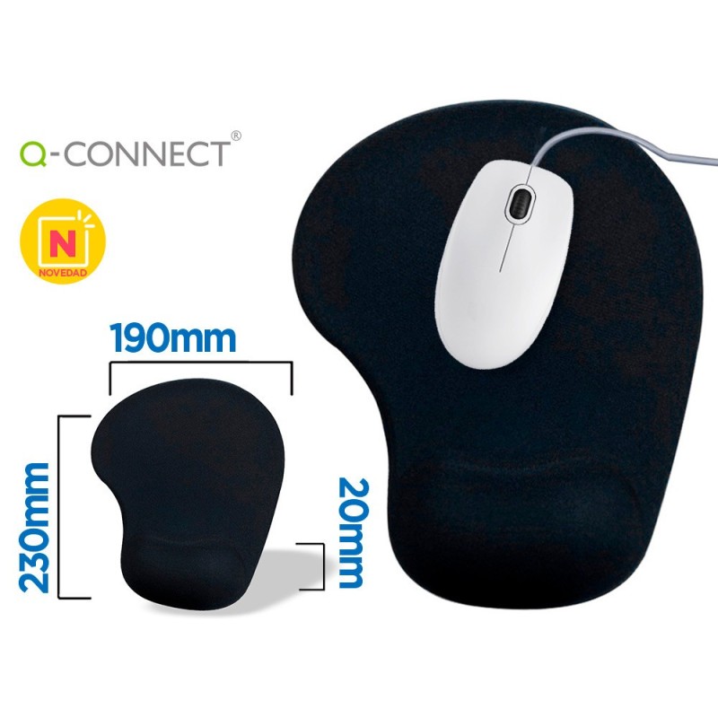 ALFOMBRILLA PARA RATON Q-CONNECT REPOSAMUECAS DE GEL COLOR NEGRO 190X230X20 MM