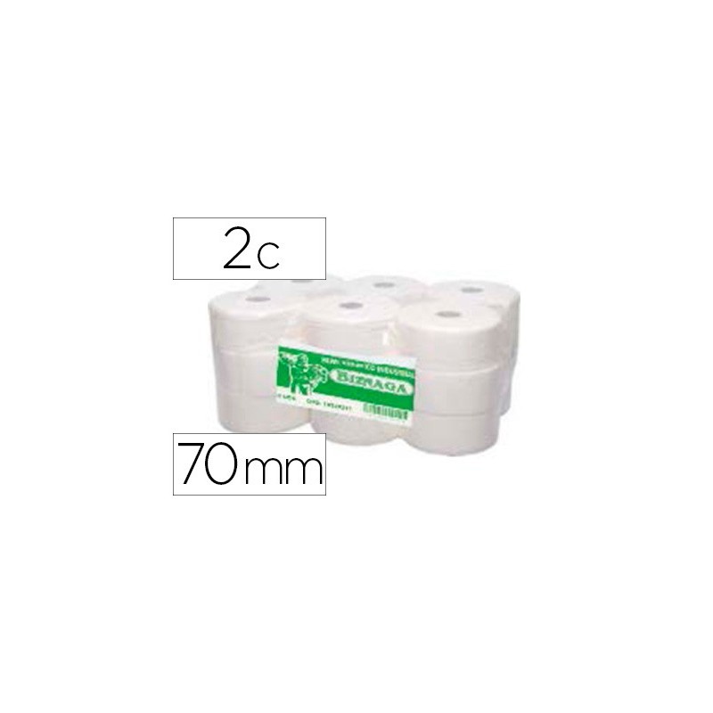 PAPEL HIGIENICO BIZNAGA JUMBO 2 CAPAS CELULOSA BLANCA MANDRIL 70 MM PARA DISPENSADORKF16756
