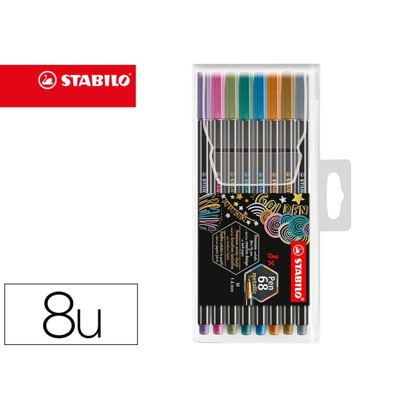 ROTULADOR STABILO PUNTA DE FIBRA PEN 68 METALLIC ESTUCHE PLASTICO DE 8 UNIDADES COLORES SURTIDOS
