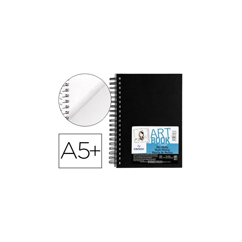BLOC DIBUJO MULTITECNICAS CANSON MIX MEDIA ART BOOK ESPIRAL LISO DIN A5+ 40 HOJAS GRANO FINO 224 GR