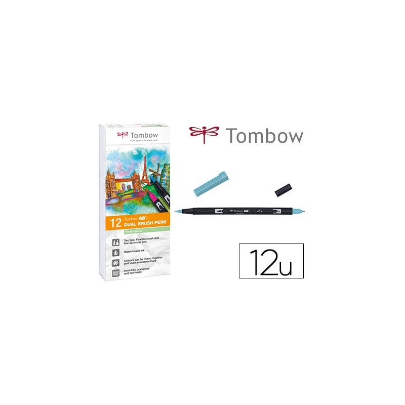 ROTULADOR TOMBOW ACUARELABLE DOBLE PUNTA PINCEL COLORES PASTEL ESTUCHE DE 12 UNIDADES COLORES SURTIDOS
