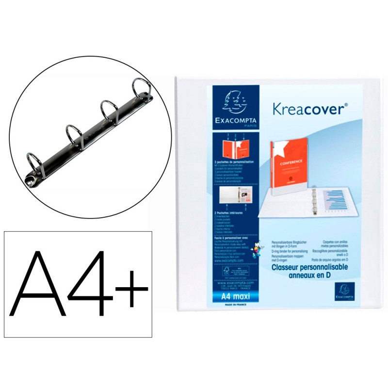 CARPETA EXACOMPTA CANGURO 4 ANILLAS 50 MM DIN A4+ CARTON FORRADO POLIPROPILENO PERSONALIZABLE 3 BOLSILLOS