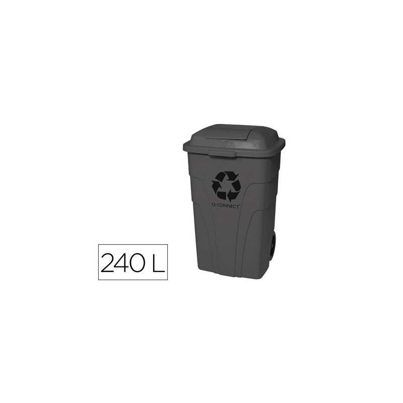 PAPELERA CONTENEDOR Q-CONNECT PLASTICO CON TAPADERA 240L COLOR GRIS 1040X610X610 MM CON RUEDAS