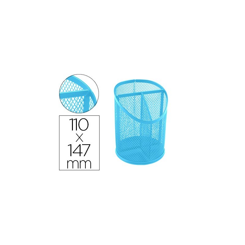 CUBILETE PORTALAPICES Q-CONNECT METAL REJILLA CON 3 COMPARTIMENTOS DIAMETRO 110 ALTURA 147 MM TURQUESA