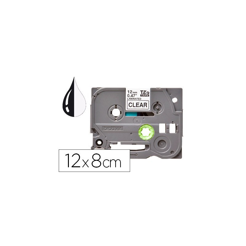 CINTA Q-CONNECT TZE-131 TRANSPARENTE-NEGRO 12MM LONGITUD 8 MT