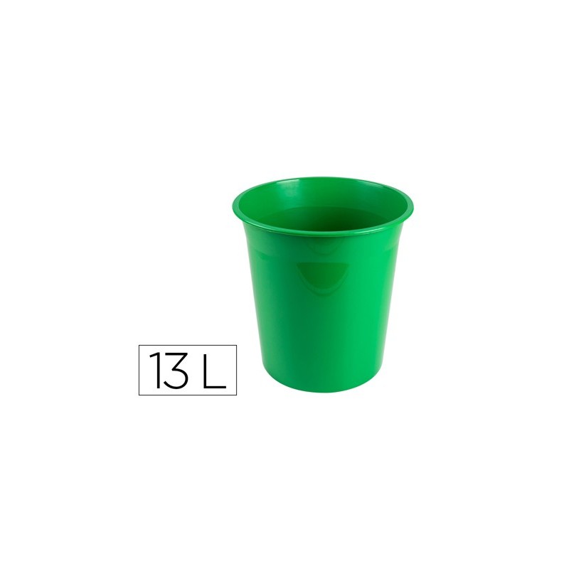PAPELERA PLASTICO Q-CONNECT VERDE OPACO 13 LITROS 275X285 MM