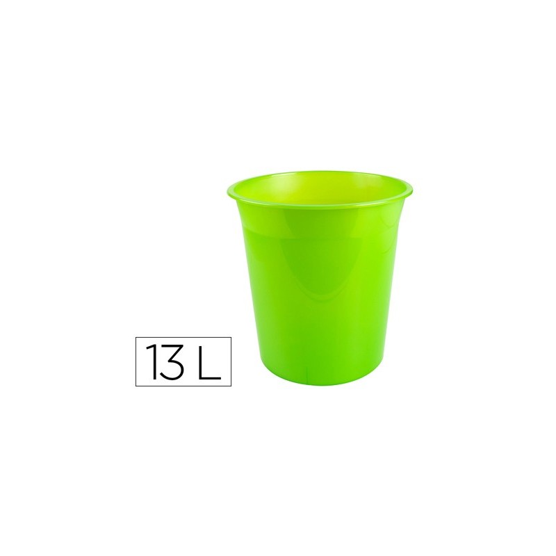 PAPELERA PLASTICO Q-CONNECT VERDE TRANSLUCIDO 13 LITROS 275X285 MM